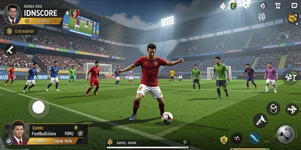 Tampilan menarik gameplay <strong>IDNSCORE</strong> saat pertandingan sepak bola.