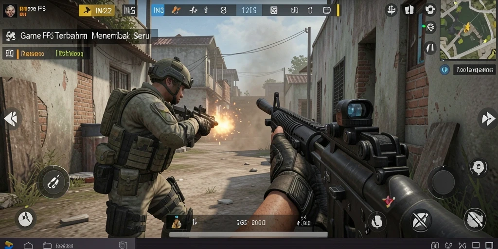 Screen utama IN22 menampilkan aksi seru dalam gameplay FPS.