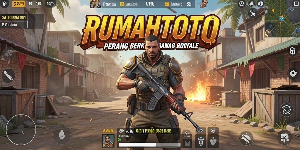 Screenshot RUMAHTOTO menampilkan aksi Battle Royale yang seru.