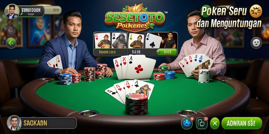 Screenshot gameplay SESETOTO menunjukkan keseruan dan strategi dalam permainan Poker.